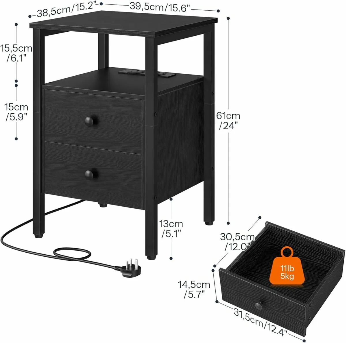 Bedside Table with Charging Station Side 2 - Image 3