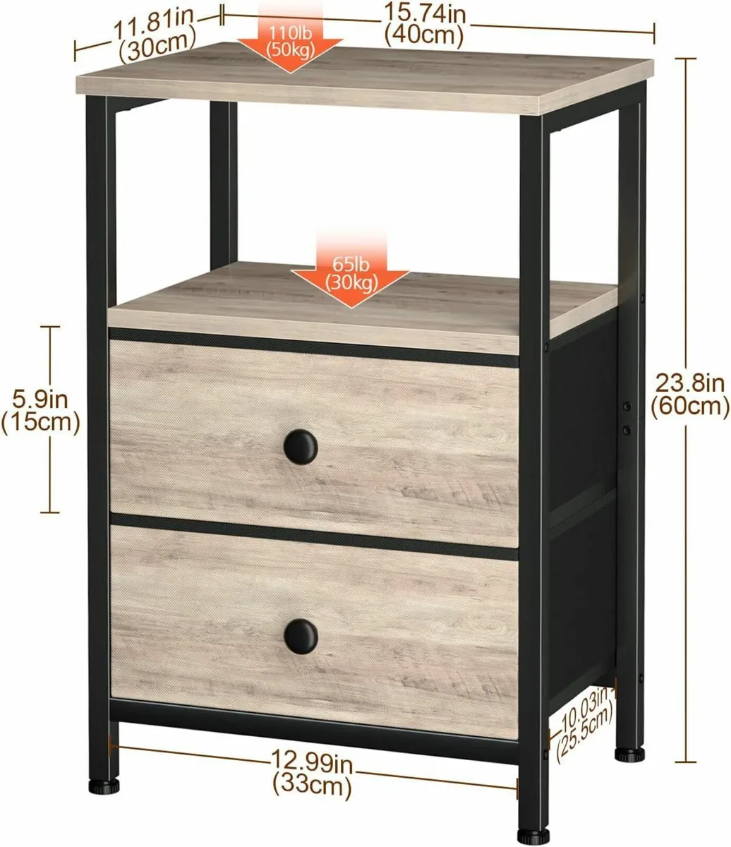 Bedside Table Set of 2 Side with Fabric Drawers - Image 3