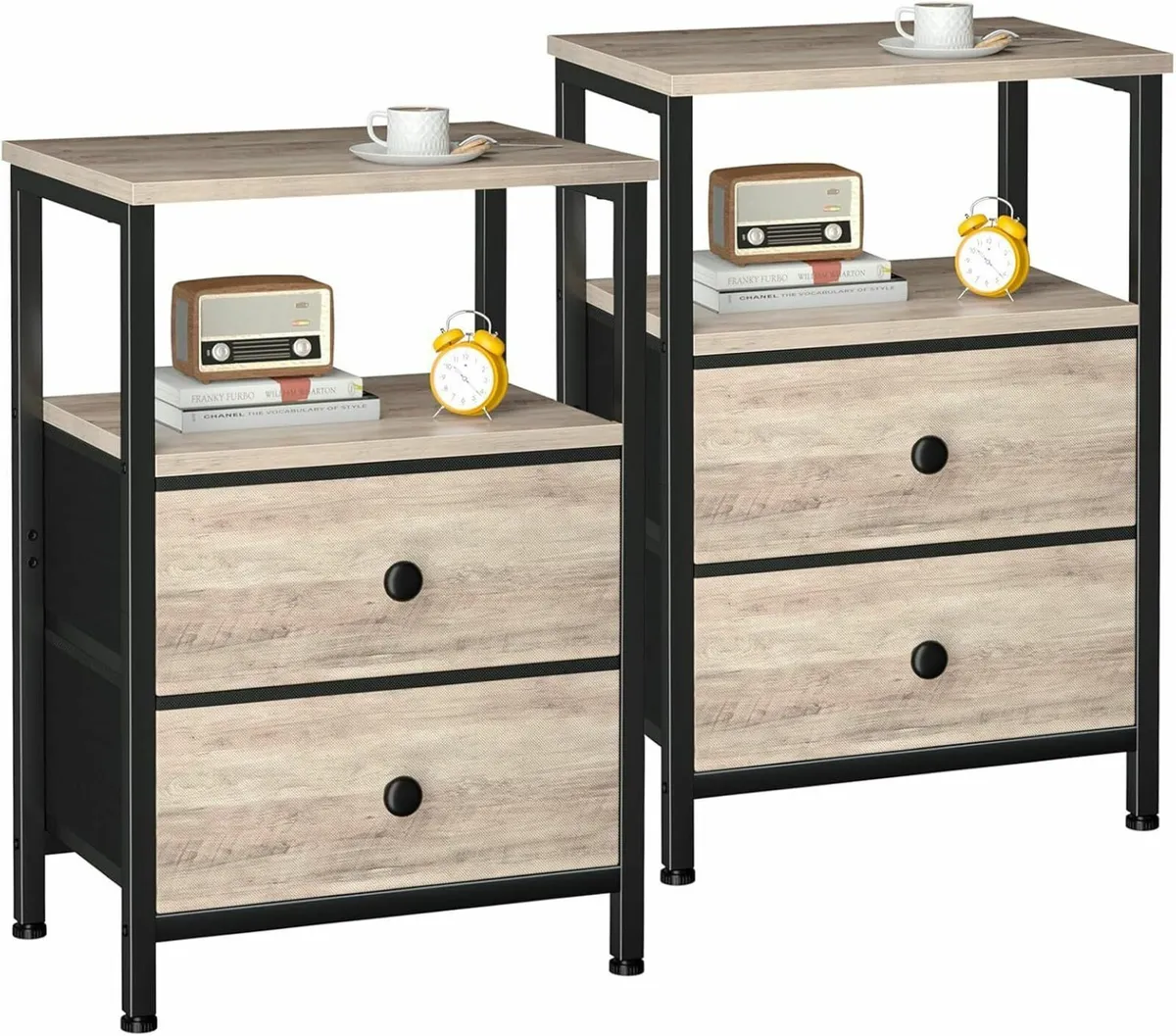 Bedside Table Set of 2 Side with Fabric Drawers - Image 1