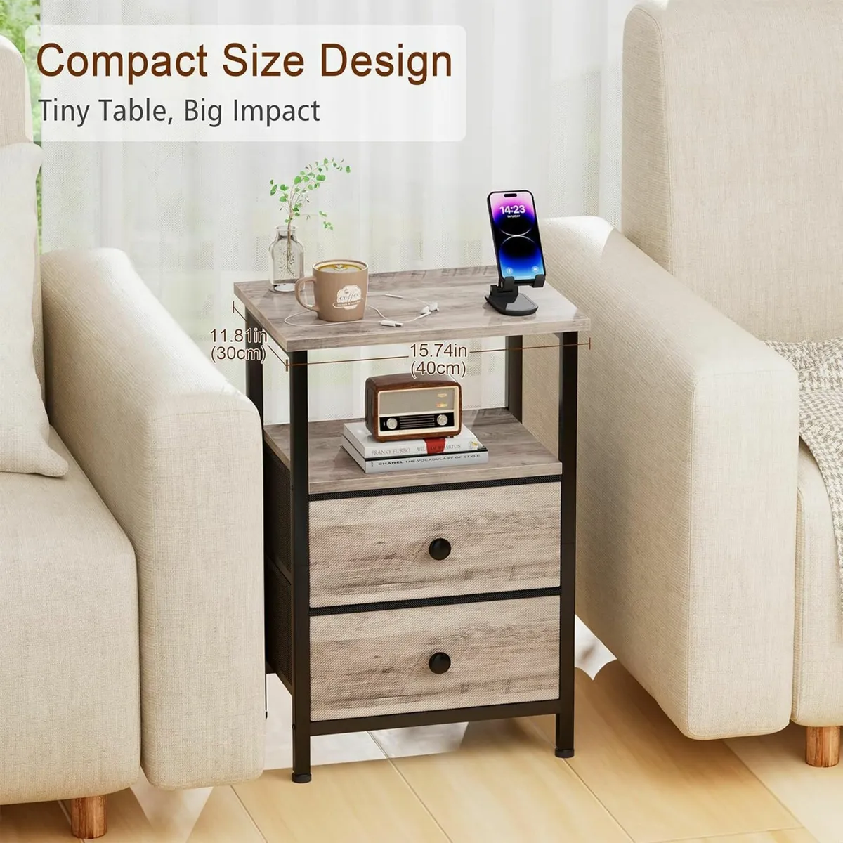 Bedside Table Set of 2 Side with Fabric Drawers - Image 4