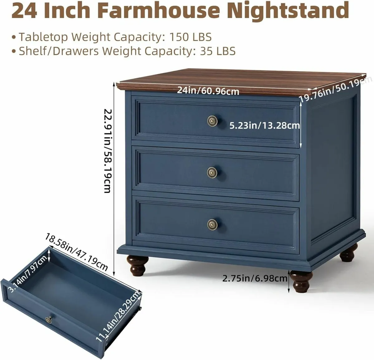 24 Wide Country House Nighttable Large Side - Image 2