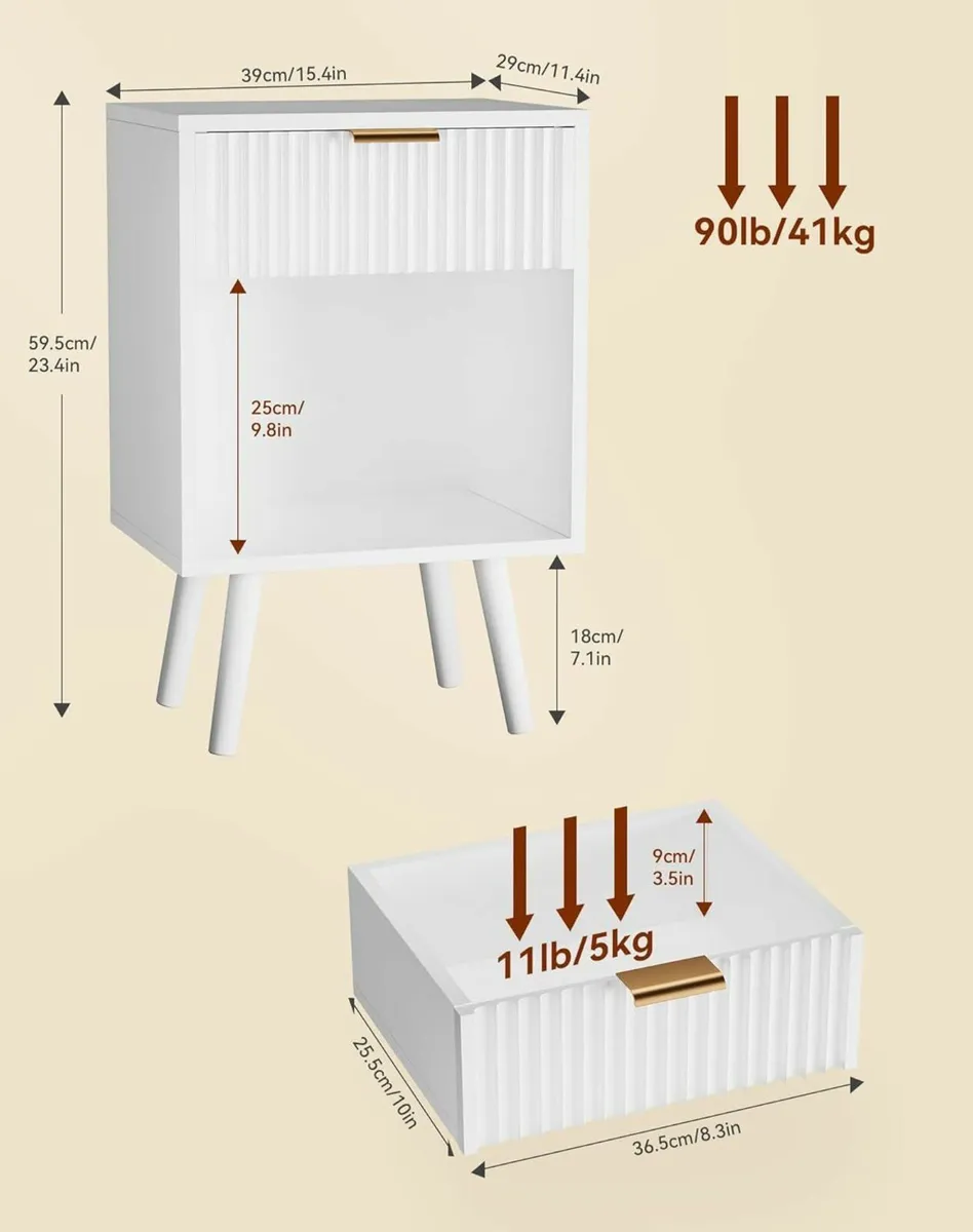 Mid Century Modern Nightstand Set of 2 Side Table - Image 3