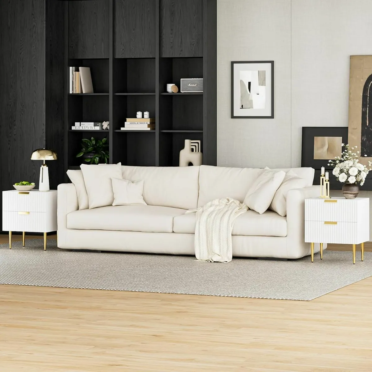 White Bedside Table Nightstand with 2 Drawers - Image 4