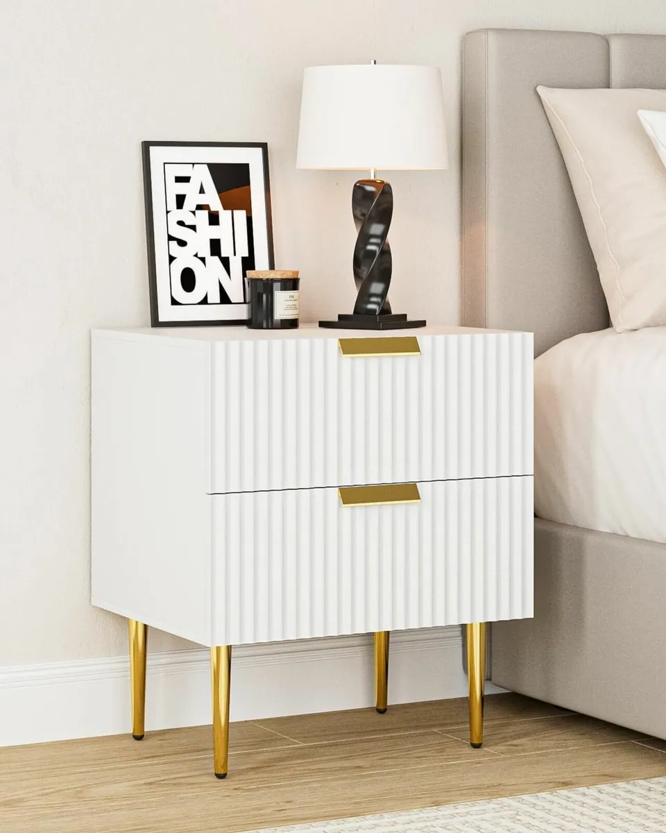White Bedside Table Nightstand with 2 Drawers - Image 1