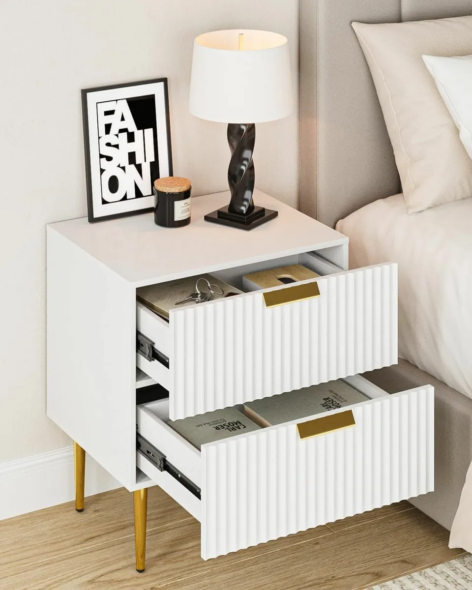 White Bedside Table Nightstand with 2 Drawers - Image 3
