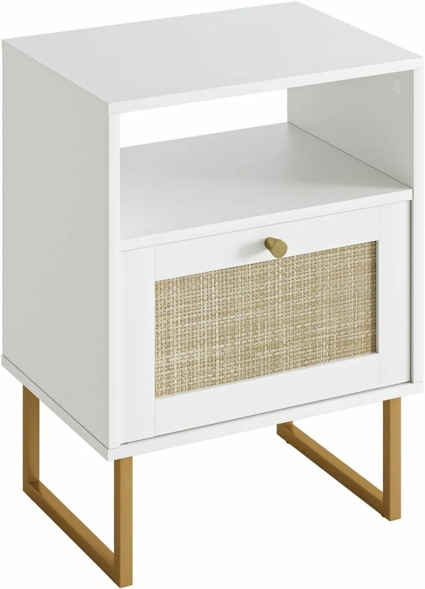 Rattan Bedside Table Modern Boho Farmhouse Wood - Image 4
