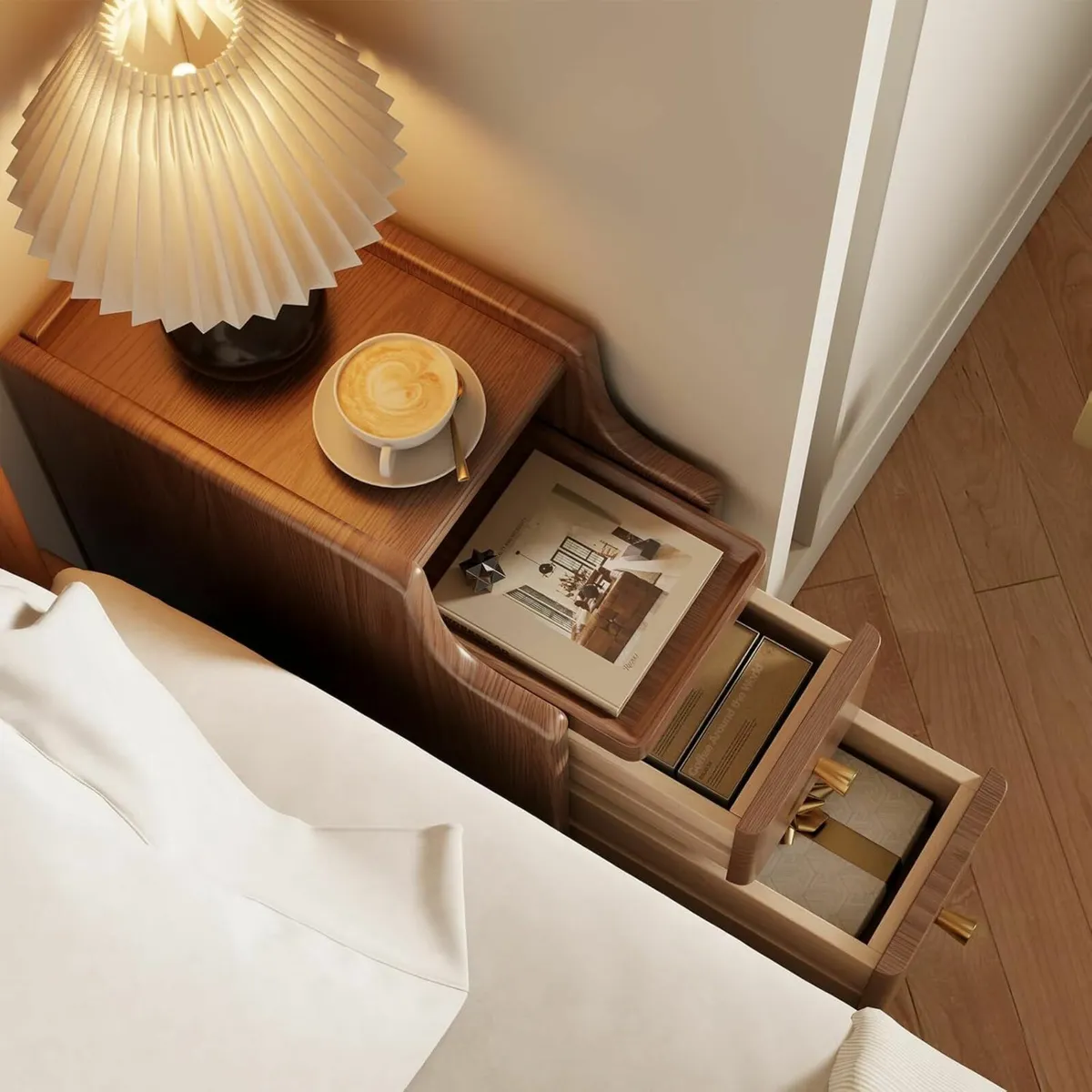 Small Bedside Table Narrow Cabinet with 2 Drawers - Image 3