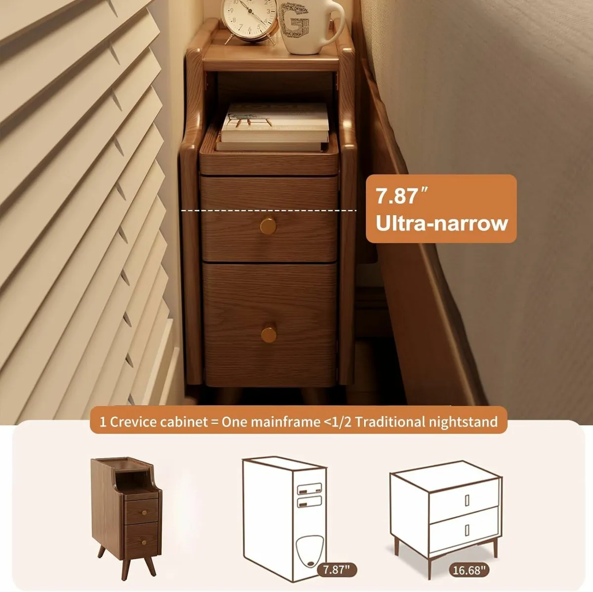 Small Bedside Table Narrow Cabinet with 2 Drawers - Image 4