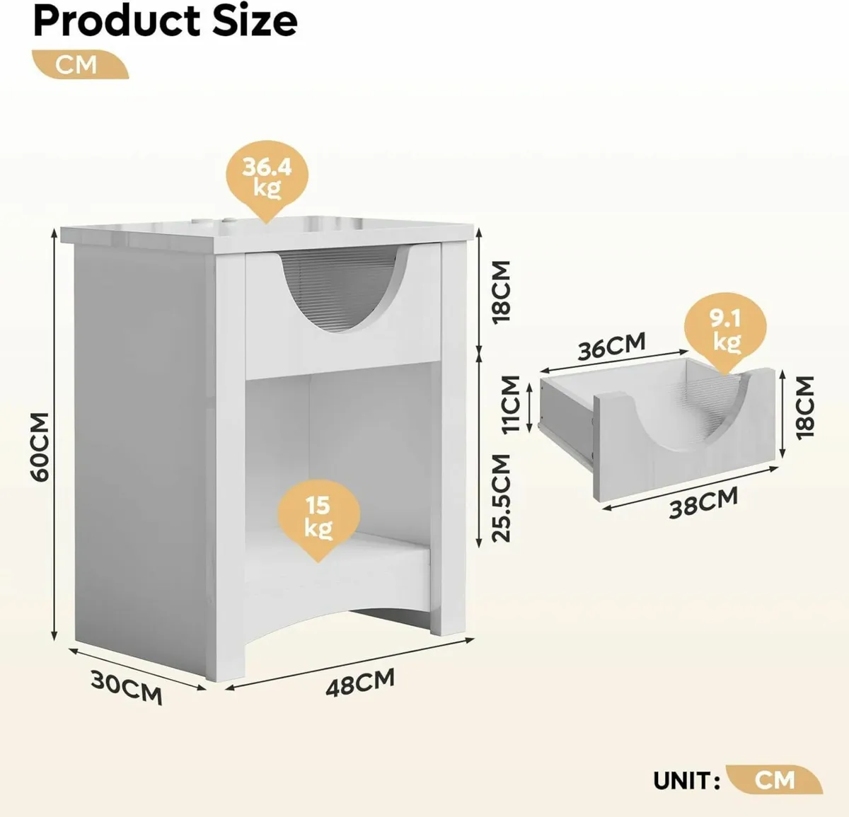 White Slim Bedside Table with USB Port and Type-C - Image 2
