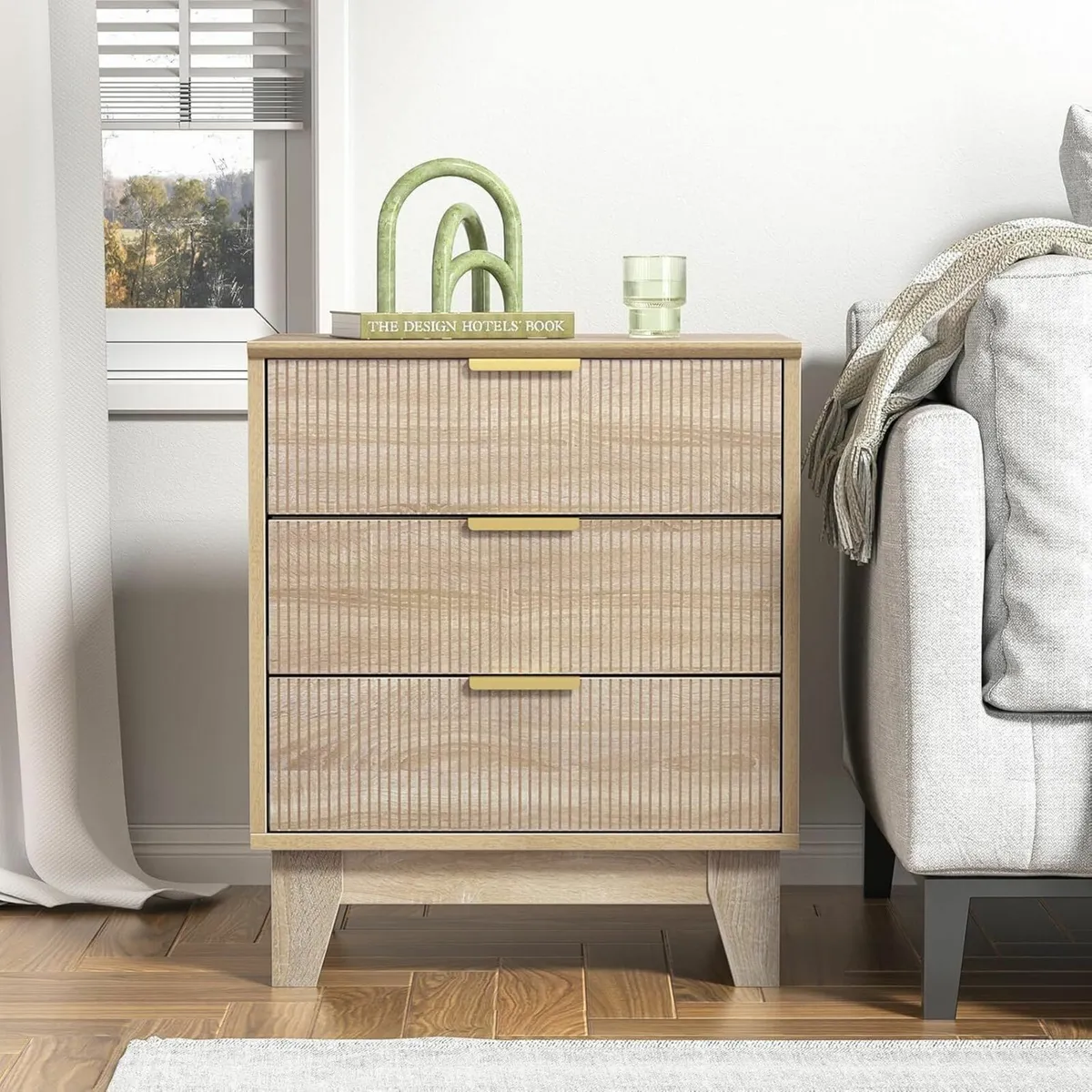 Bedside Table with 3 Drawers Wood Nigntstand for - Image 4