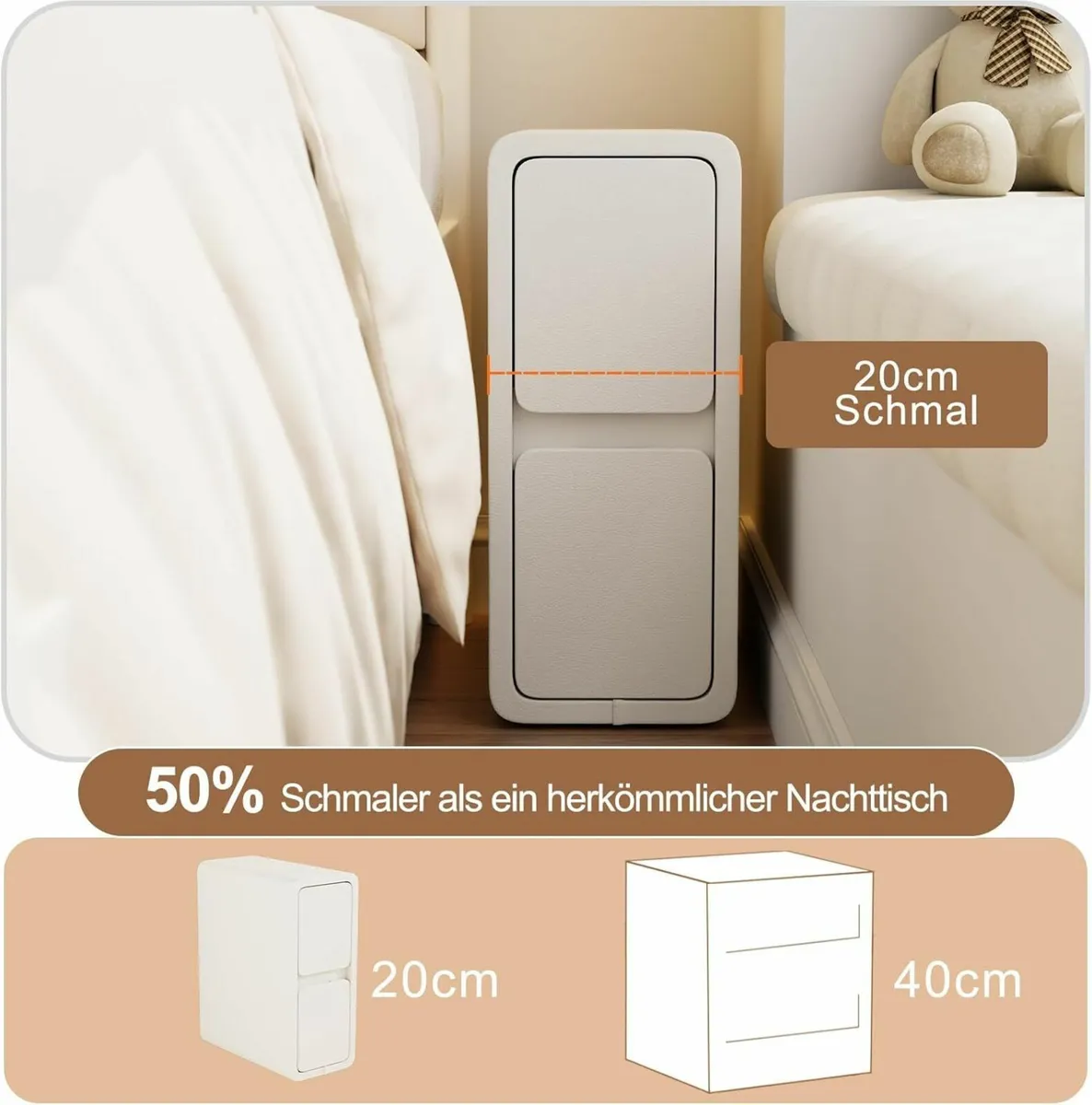 Small Bedside Table Narrow Cabinet with Drawers，Pr - Image 4