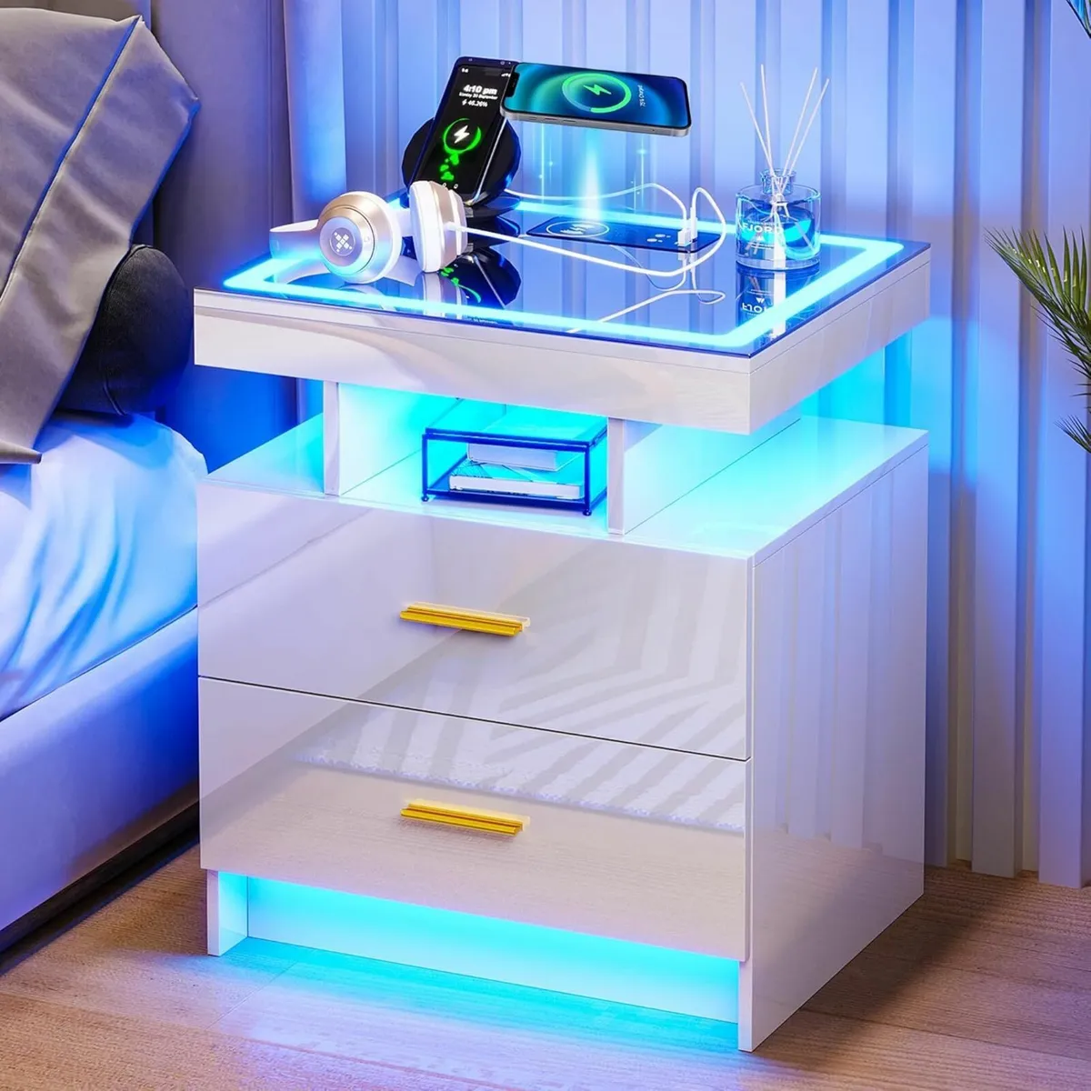 LED Bedside Table with Charging Station High - Image 1