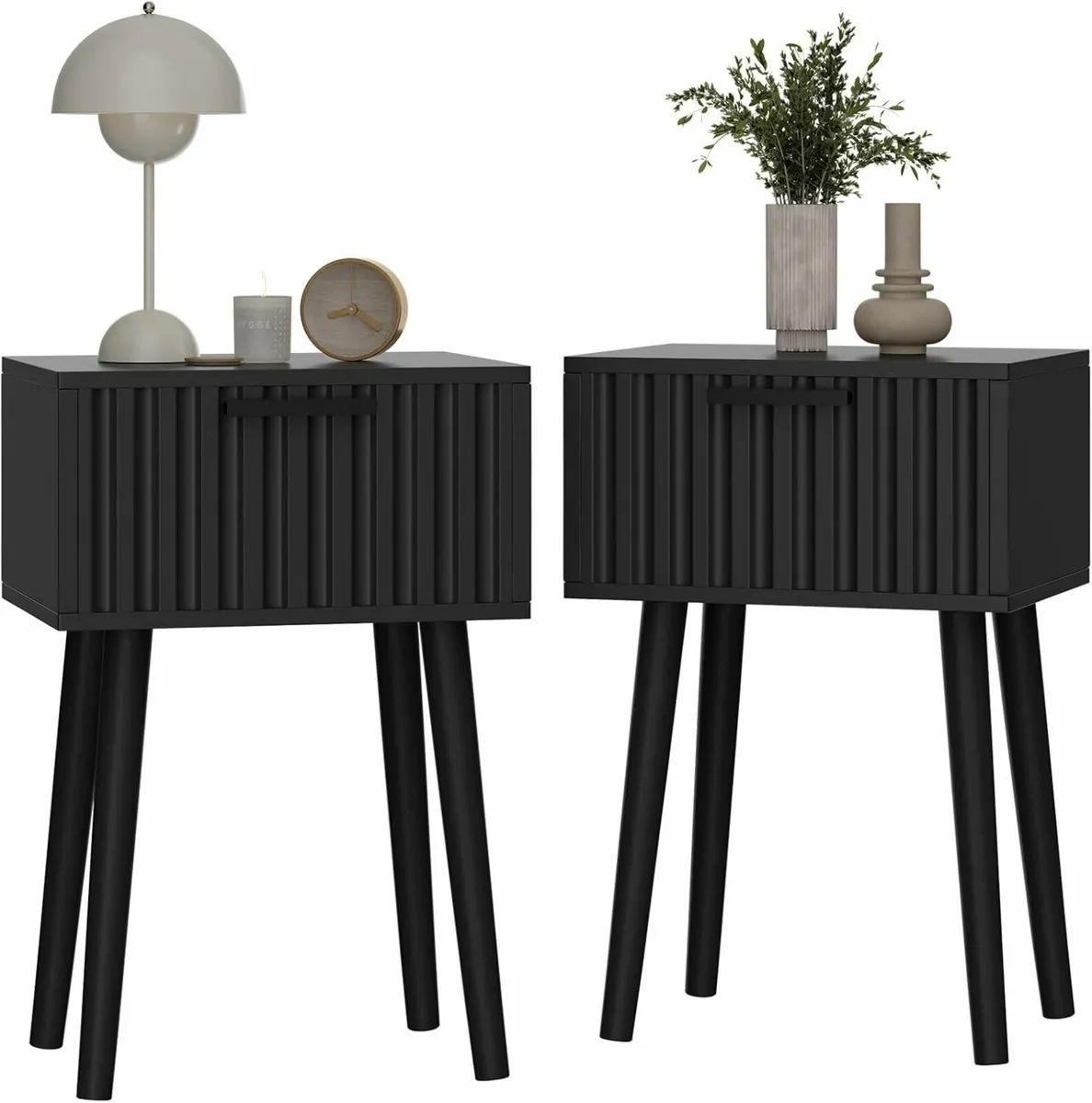 Fluted Nightstand Set of 2 Small End Table Modern - Image 1