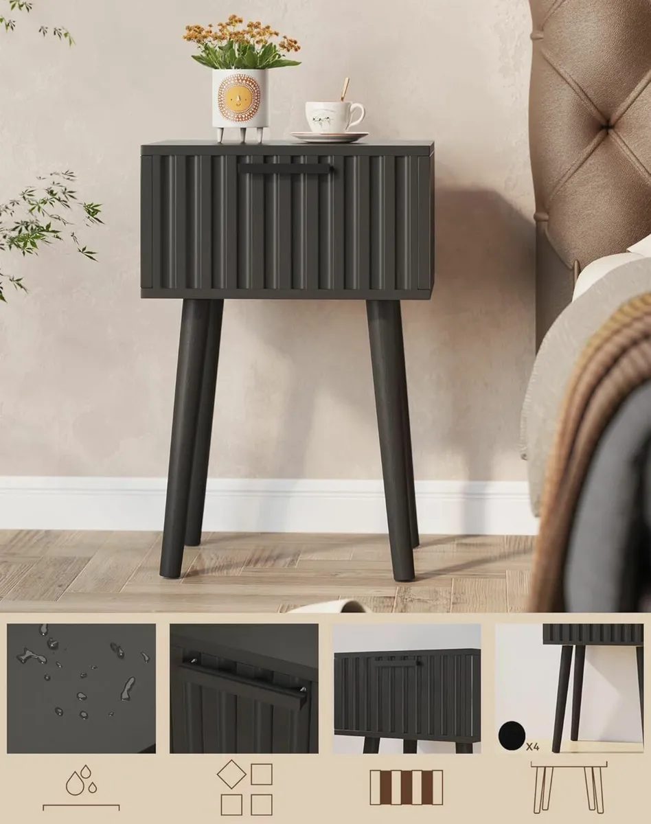 Fluted Nightstand Set of 2 Small End Table Modern - Image 4