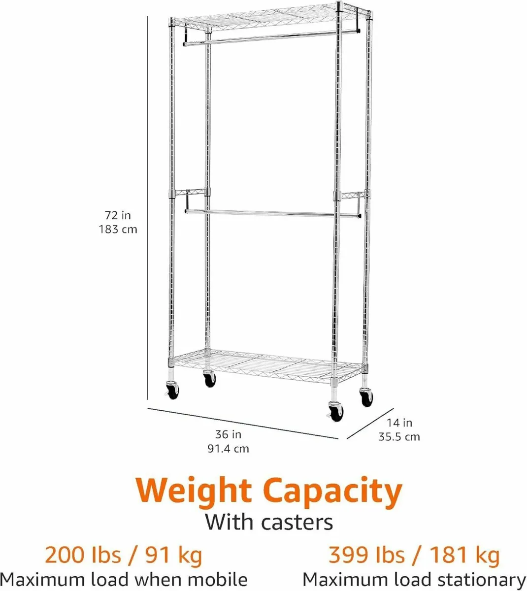Double Rod Garment Rack / Clothes Rail with - Image 3