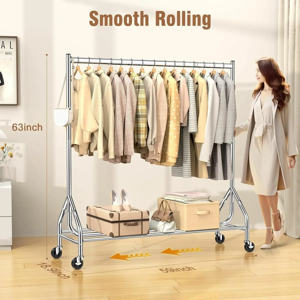 Heavy Duty Clothes Rail Load 180 KG Rolling - Image 3