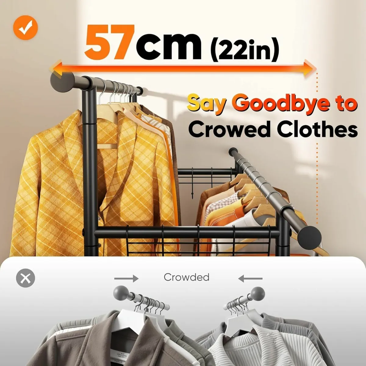 Double Rod Clothes Rail Heavy Duty 204kg (450lbs) - Image 4