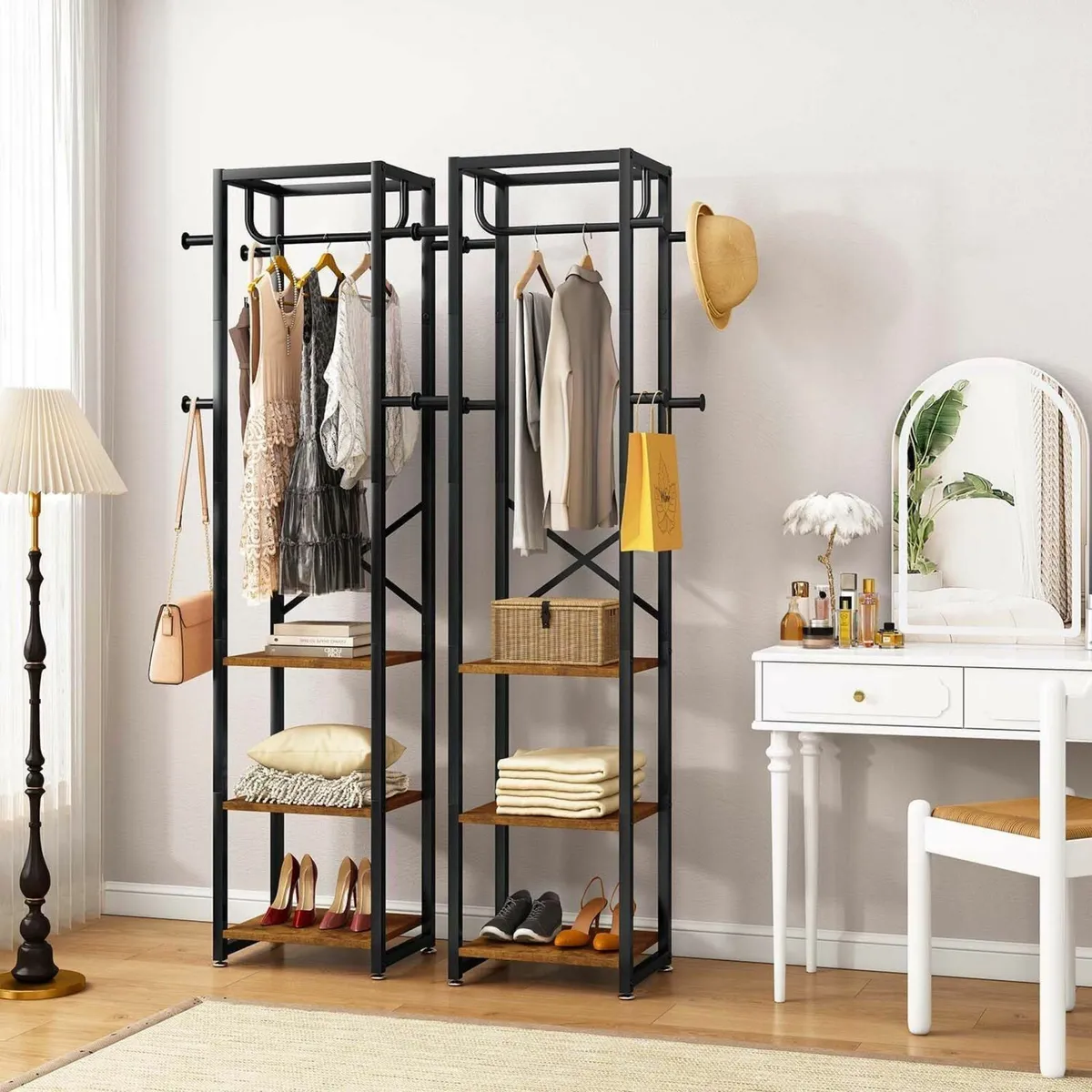 Coat Rack Freestanding Stand with 3 Shelves and 8 - Image 2