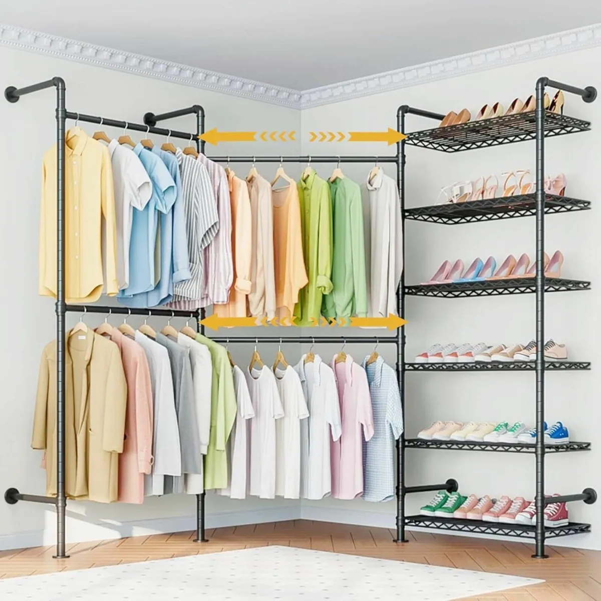 Heavy Duty Clothes Rail with 6 Shelves 2 Expandabl - Image 1