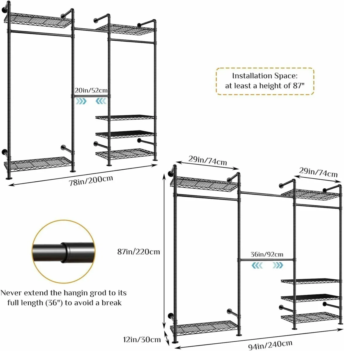 Heavy Duty Clothes Rail with 6 Shelves 2 Expandabl - Image 2