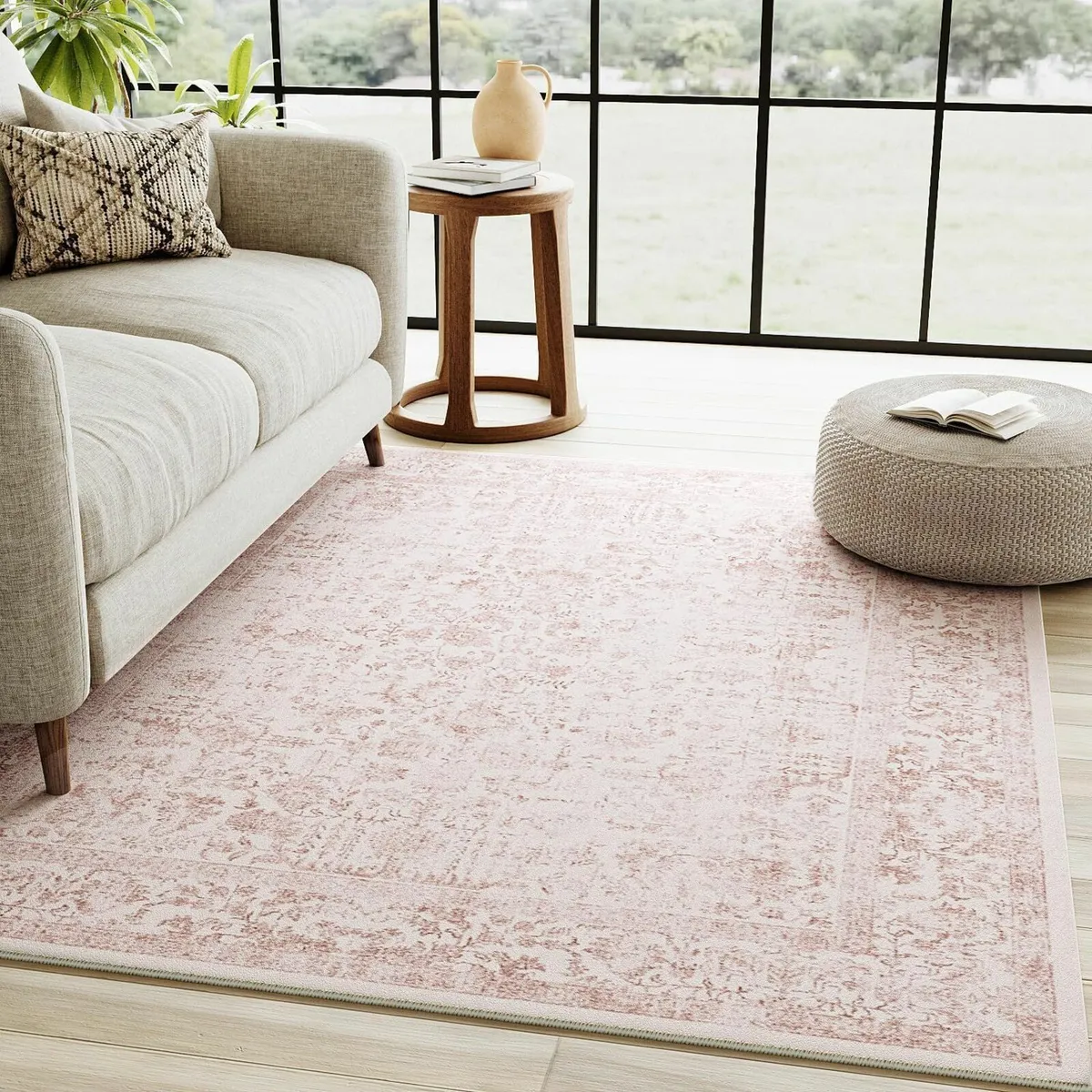Vintage Pink Rugs Living Room Washable Non Slip - Image 3