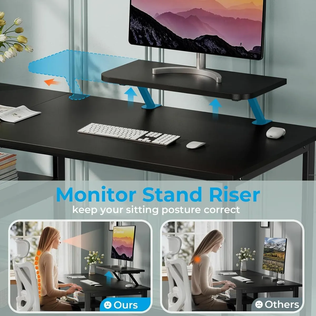Computer Desk with Monitor Stand 120cm Black - Image 4