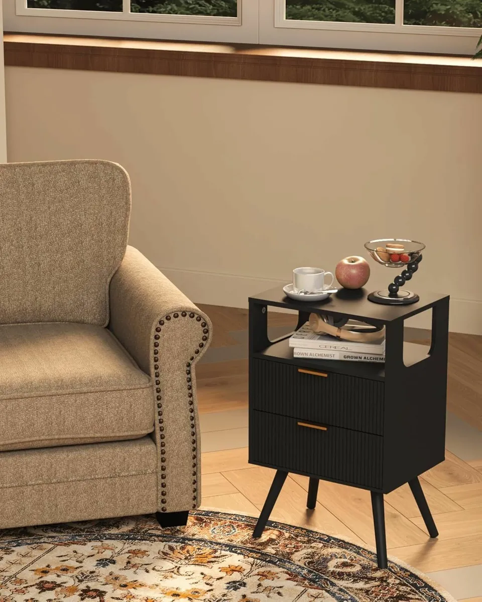 Wooden Bedside Table Nightstand with 2 Storage - Image 4