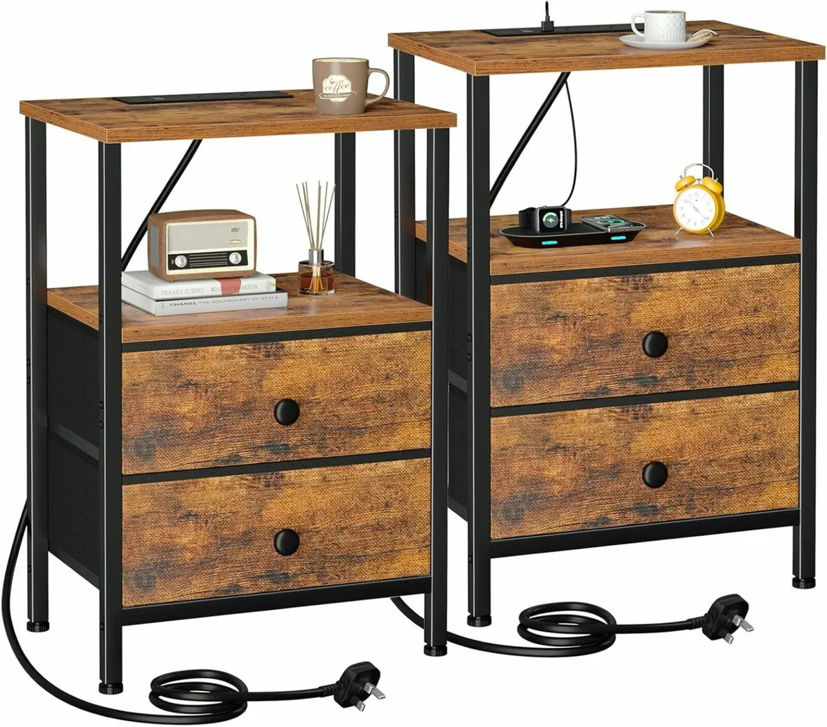 Bedside Table Set of 2 with Charging Station - Image 1