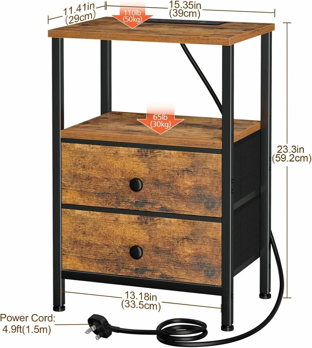 Bedside Table Set of 2 with Charging Station - Image 3