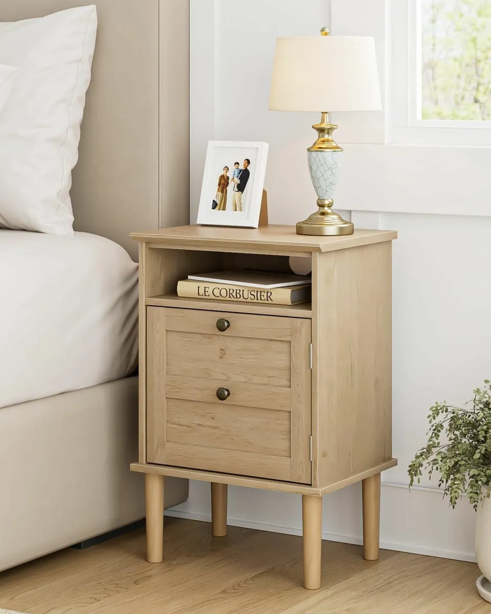 Wooden Bedside Cabinet with Door Open Top Shelf – - Image 1