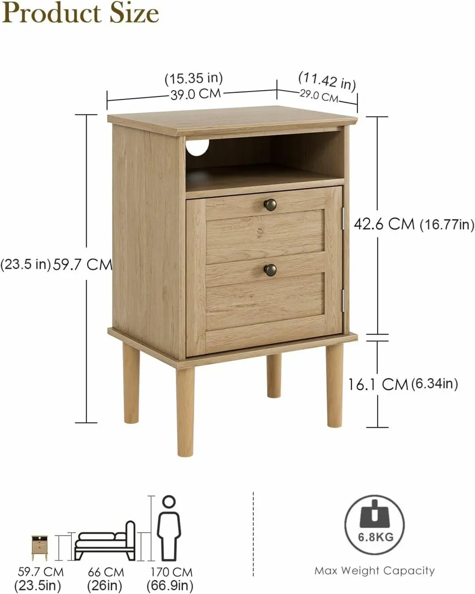Wooden Bedside Cabinet with Door Open Top Shelf – - Image 2