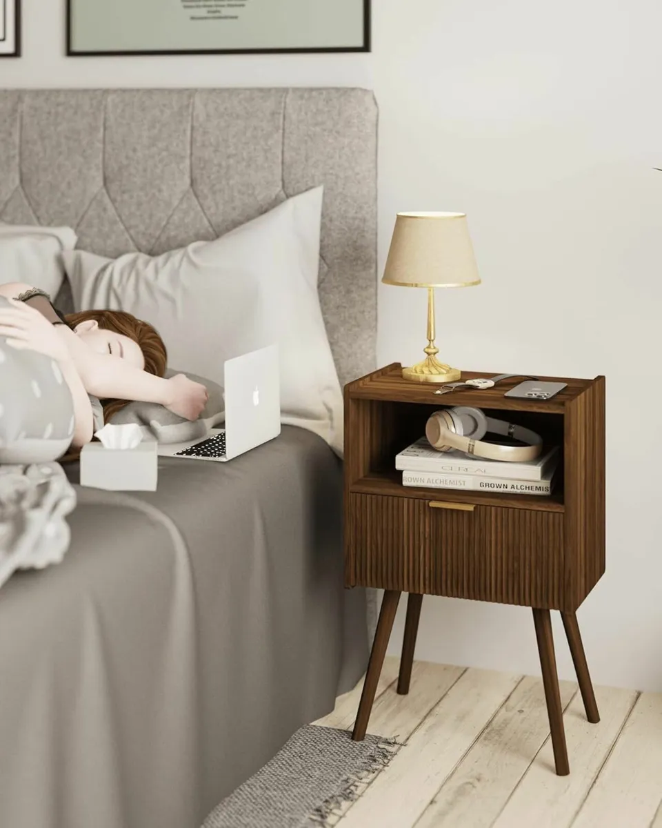 Modern Bedside Table with Storage Drawer and Open - Image 3