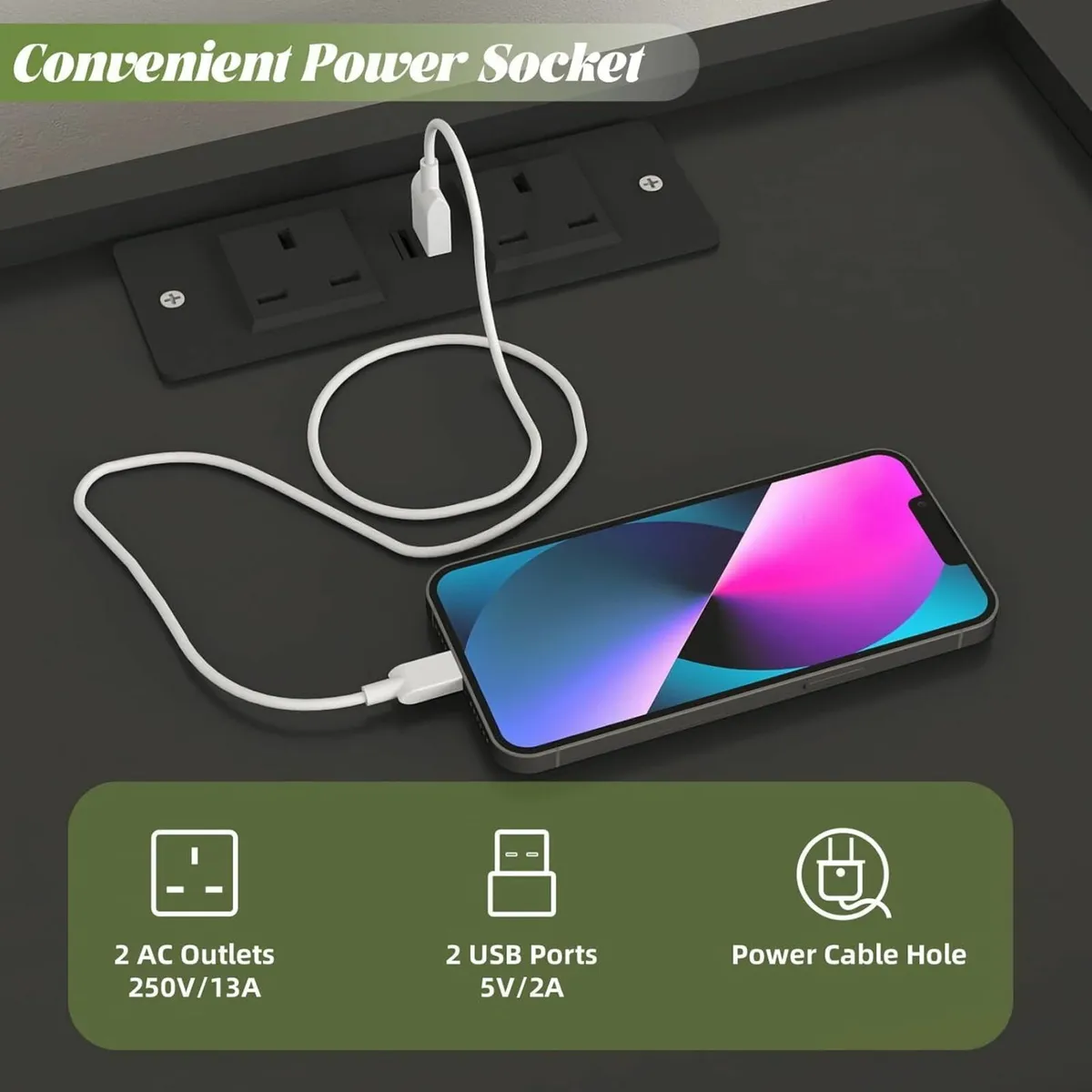 Bedside Table with LED Lights 3 Drawers Side - Image 4