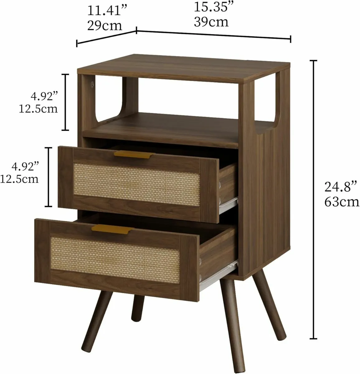 Rattan Bedside Table Farmhouse Nightstand with 2 - Image 2