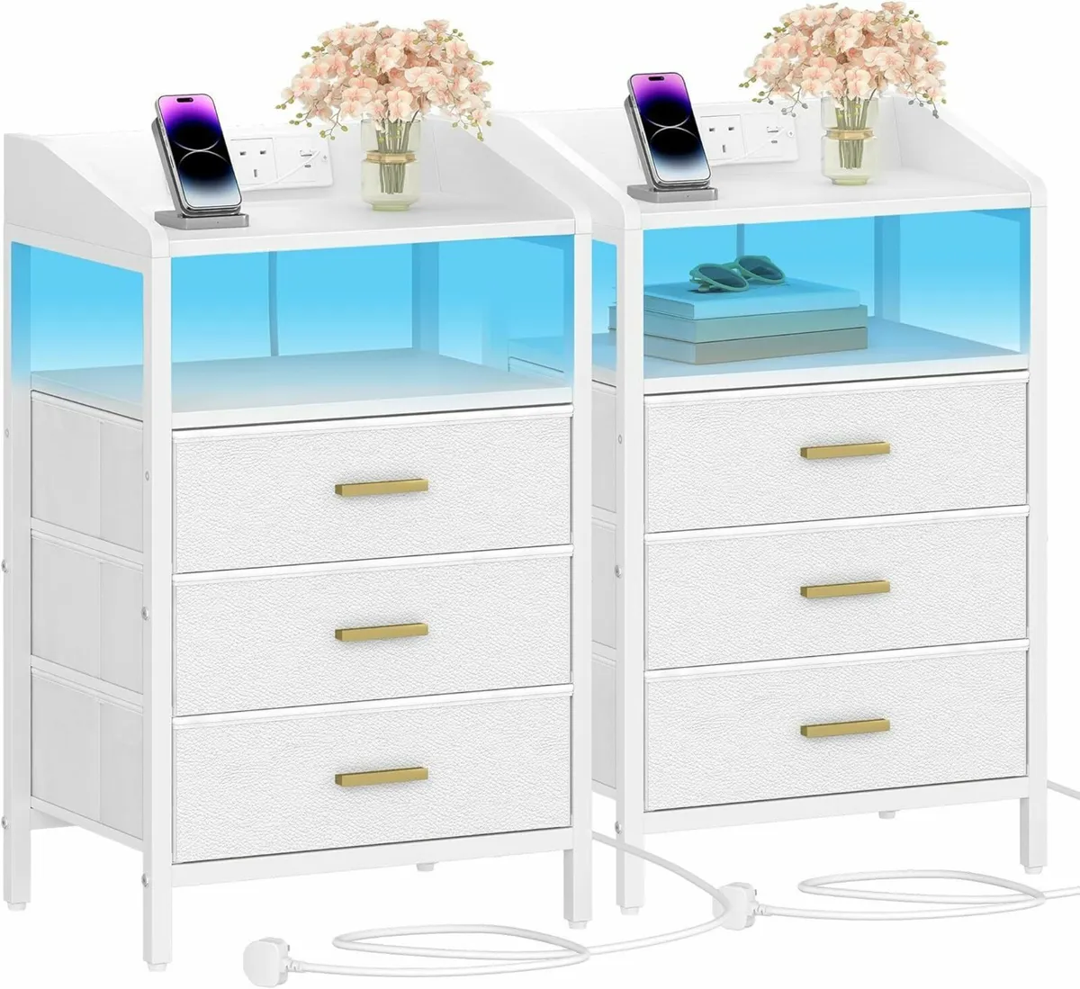 Bedside Tables Set of 2 with Charging Station and - Image 1