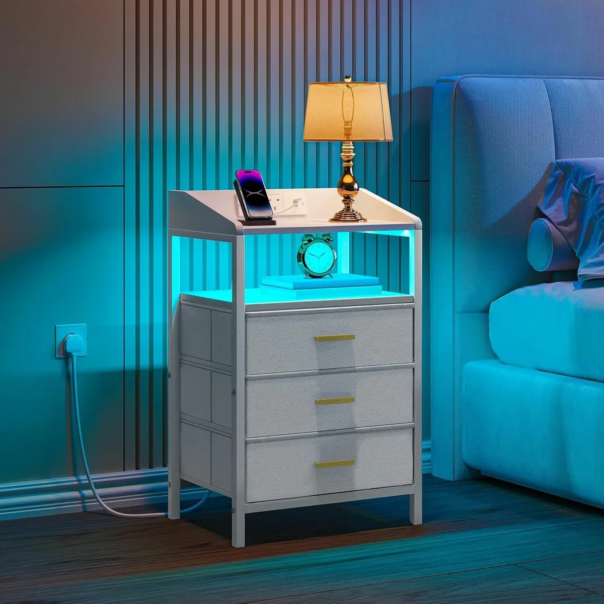 Bedside Tables Set of 2 with Charging Station and - Image 2