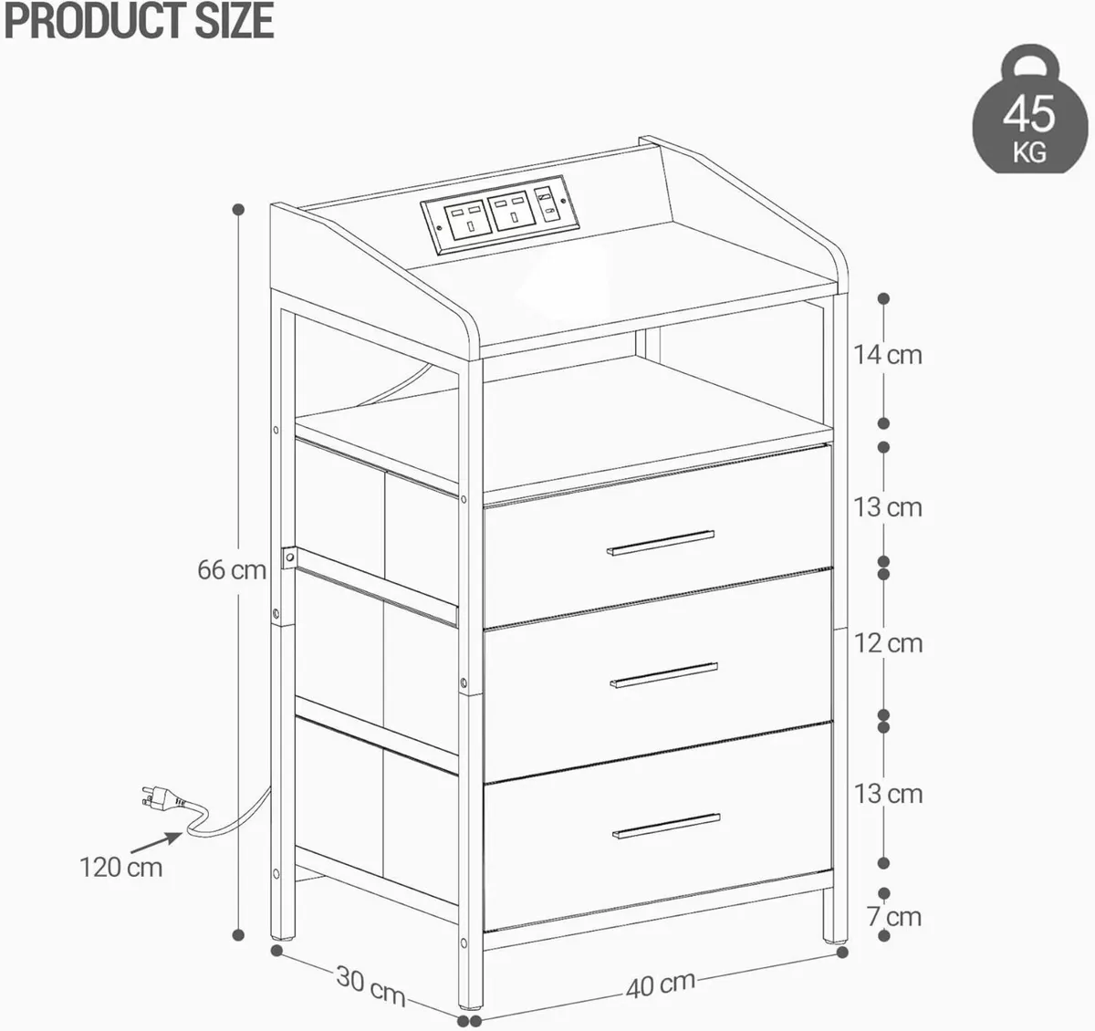 Bedside Tables Set of 2 with Charging Station and - Image 3