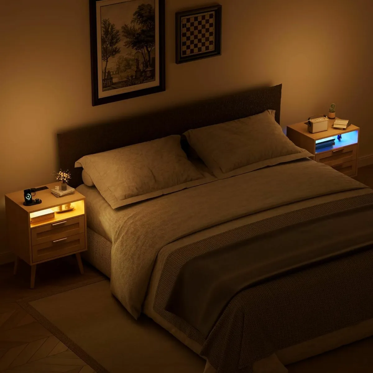 Set of 2 Bedside Table Nightstand with Charging - Image 2