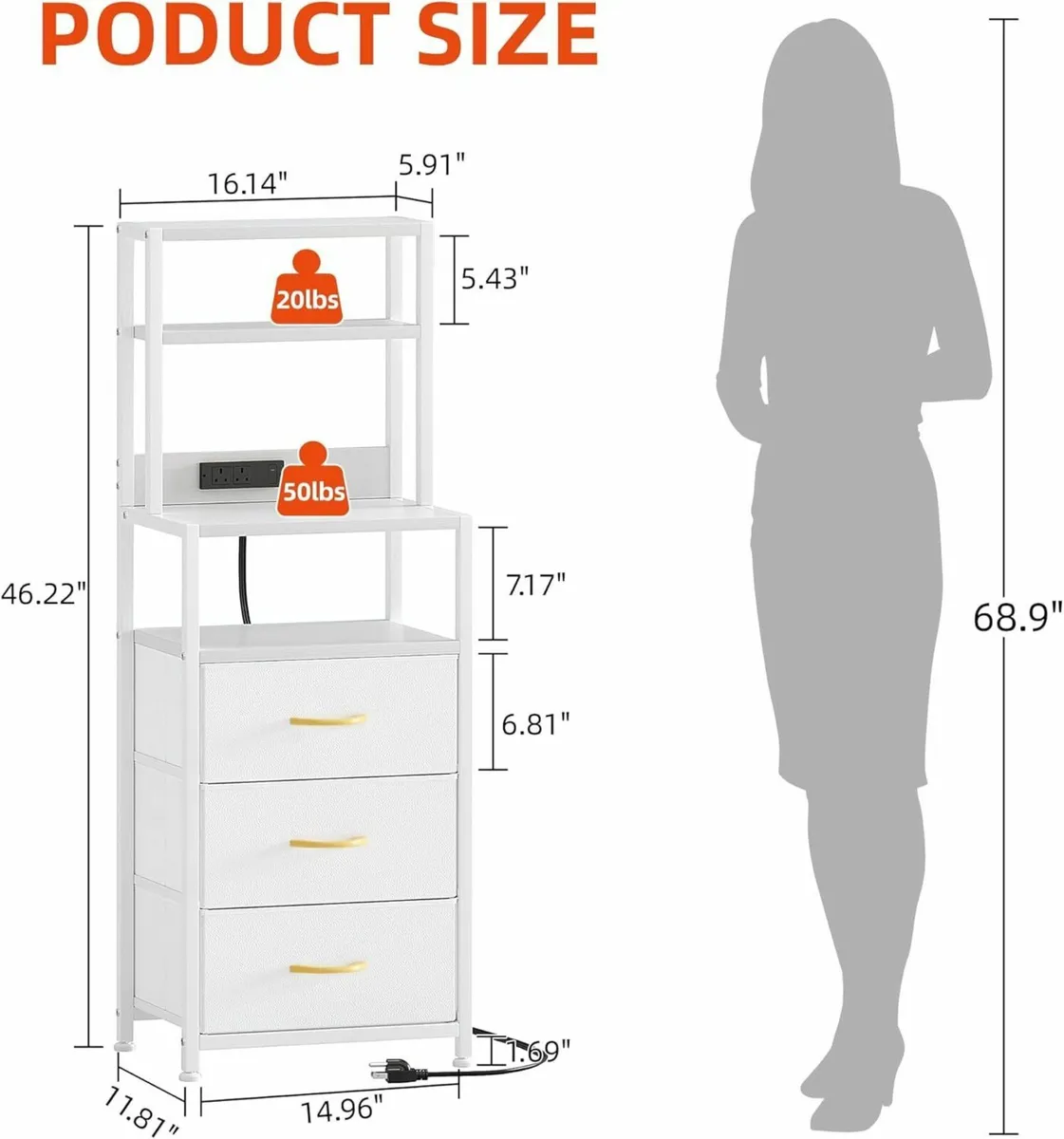Bedside Table with 3 Drawers and Charging Station - Image 2