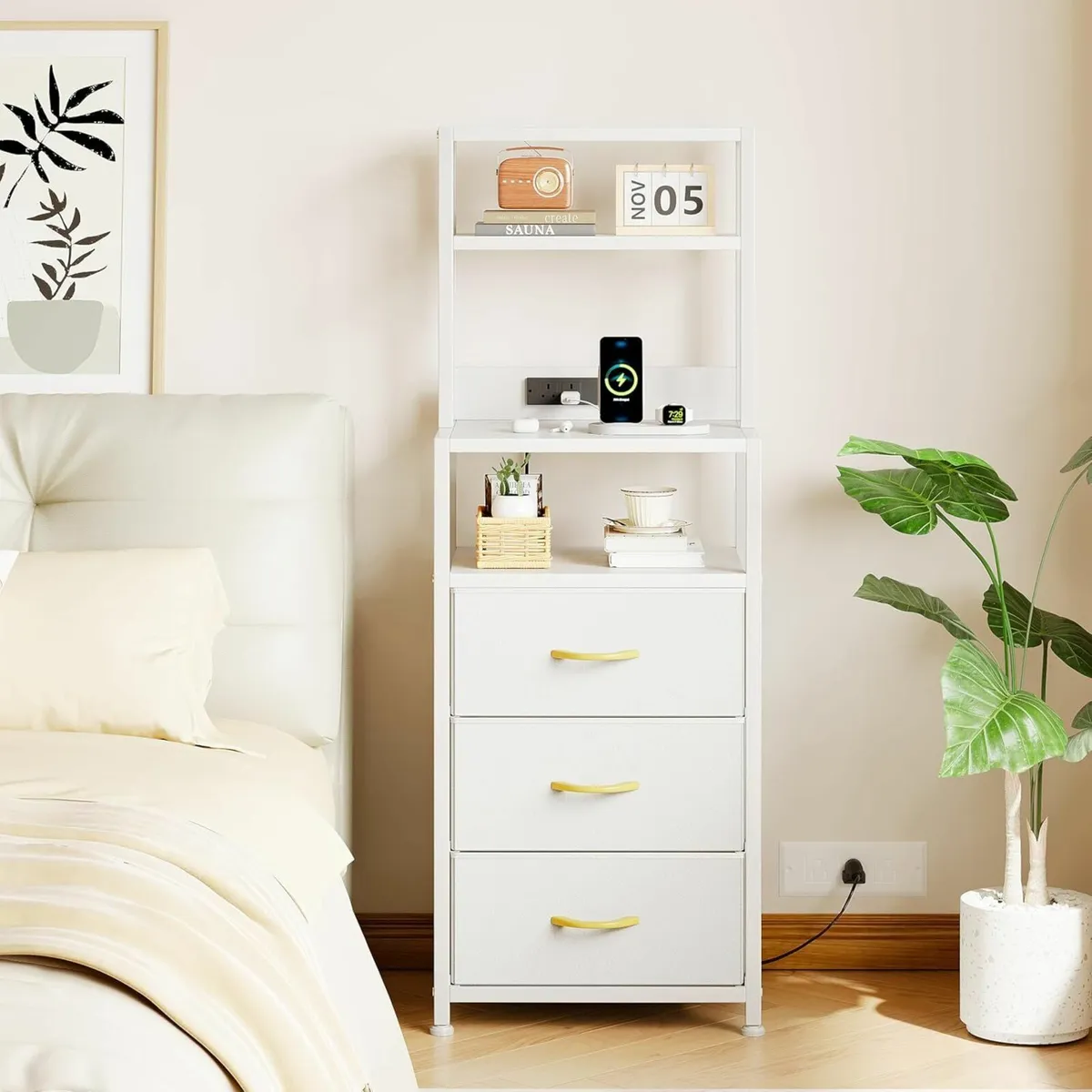 Bedside Table with 3 Drawers and Charging Station - Image 3