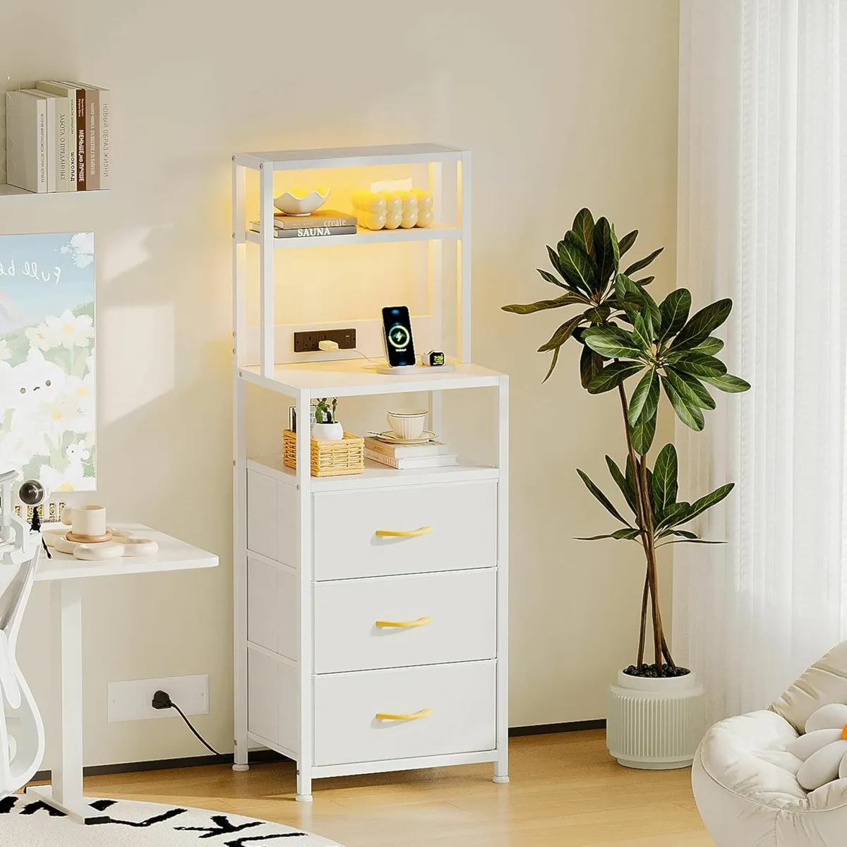 Bedside Table with 3 Drawers and Charging Station - Image 4