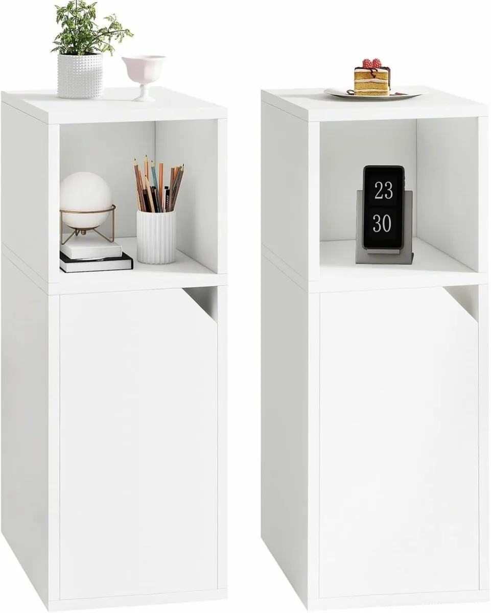 Narrow Bedside Table Set of 2 Slim Side with Open - Image 1