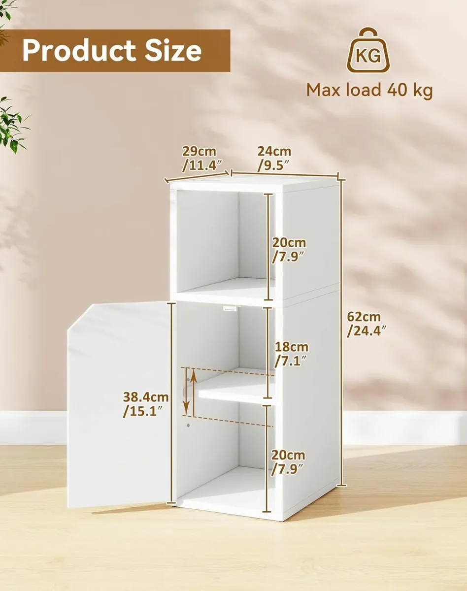 Narrow Bedside Table Set of 2 Slim Side with Open - Image 3