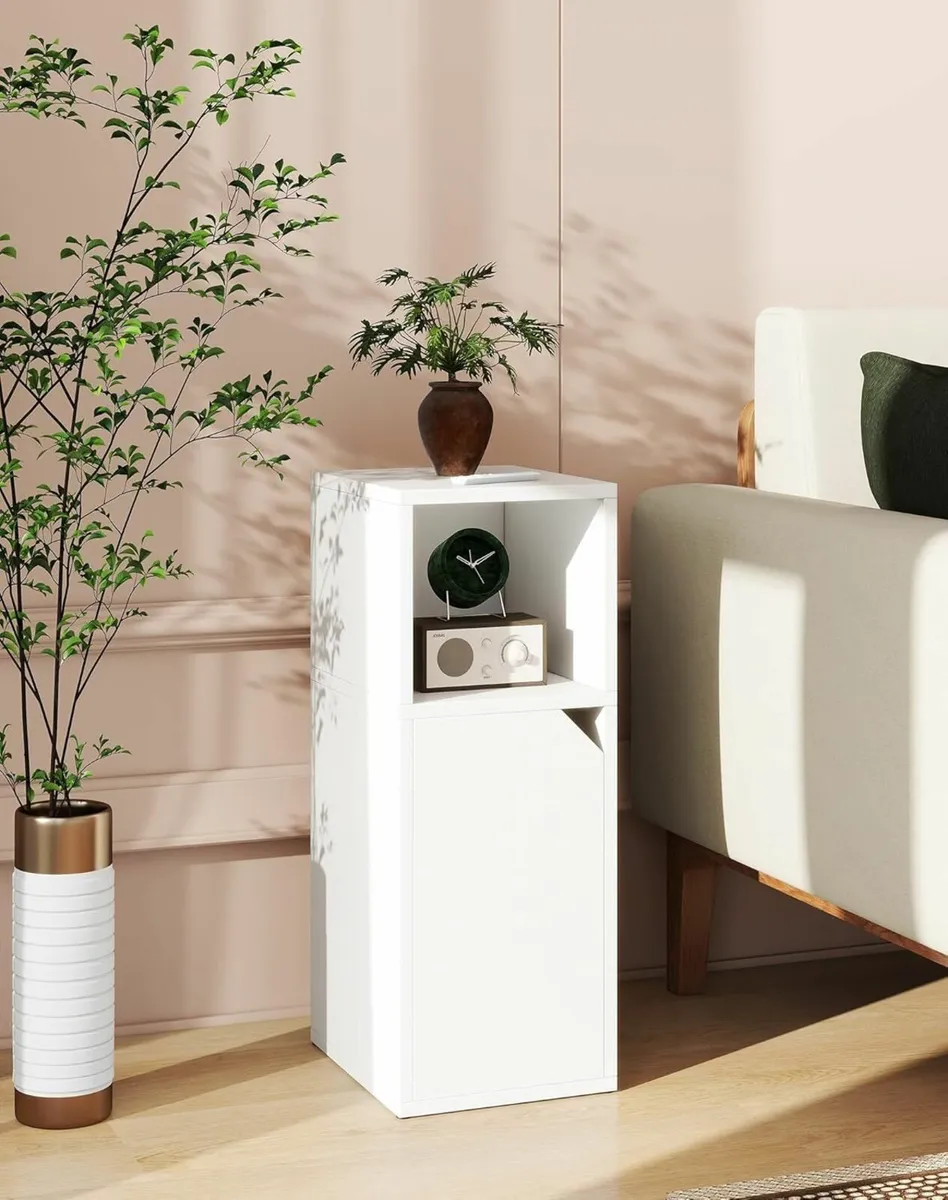 Narrow Bedside Table Set of 2 Slim Side with Open - Image 4