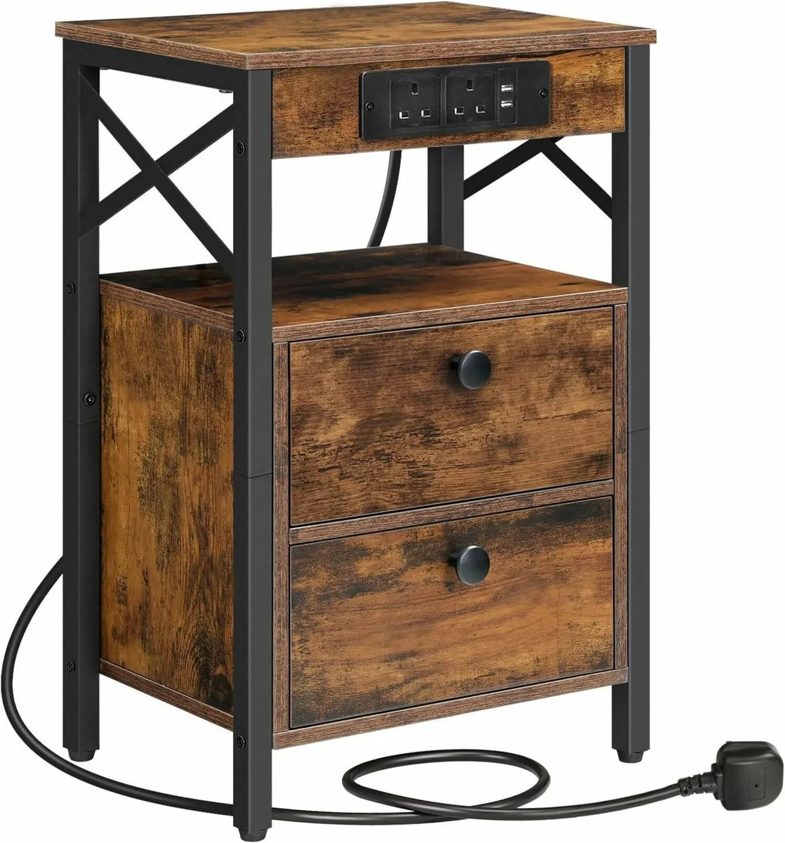 Wooden Bedside Table with Charging Station - Image 1
