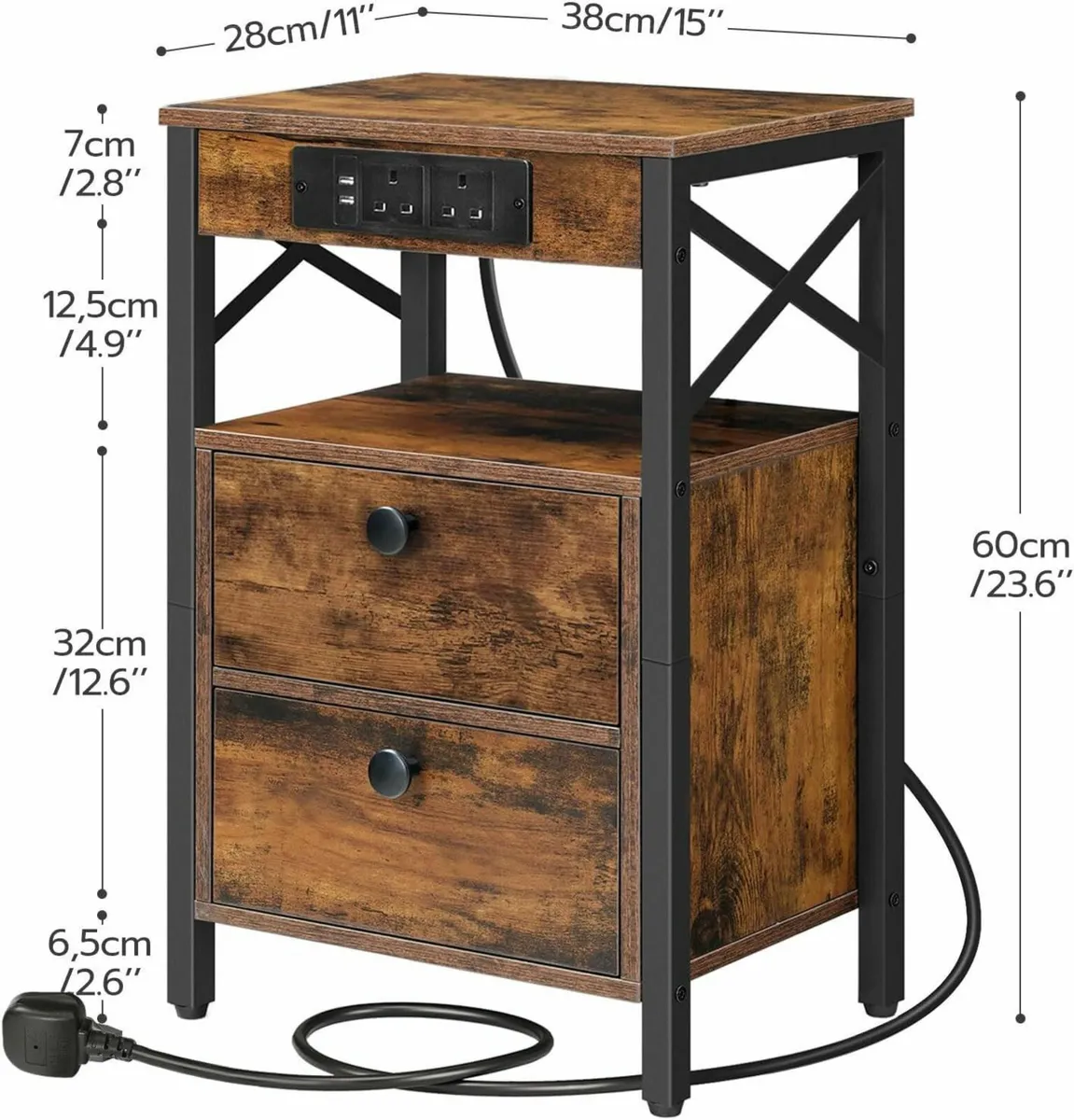 Wooden Bedside Table with Charging Station - Image 3