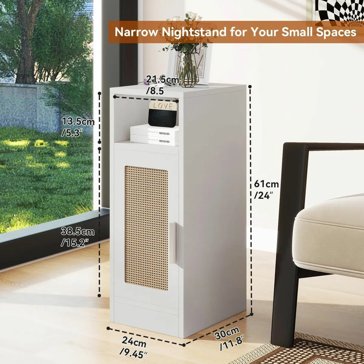 Slim Bedside Table Set of 2 Rattan Nightstand - Image 3