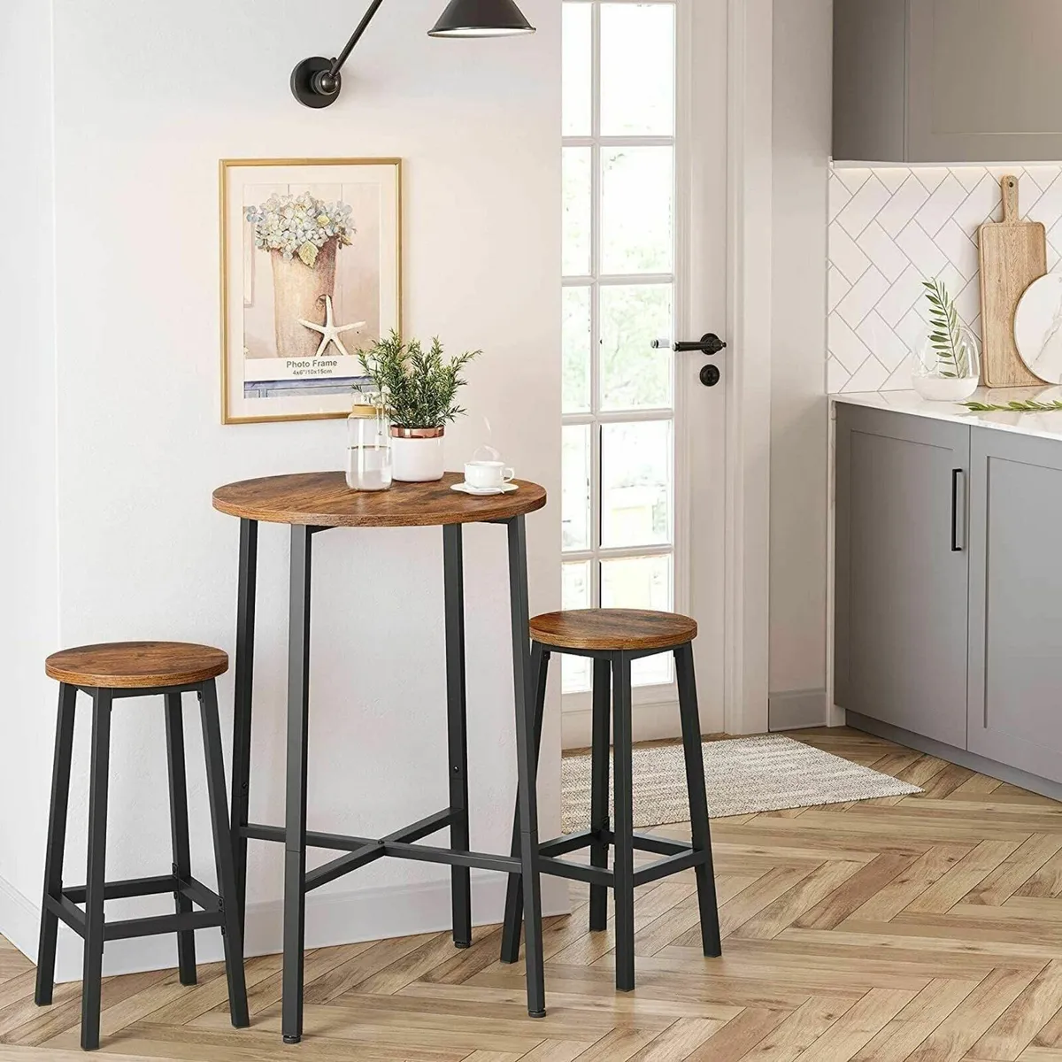 2 x NEW Rustic Brown Kitchen Bar Stools - FREE P&P - Image 1