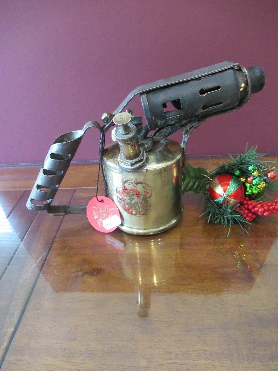 antique vintage blow torch BRASS tools cottage pub - Image 1