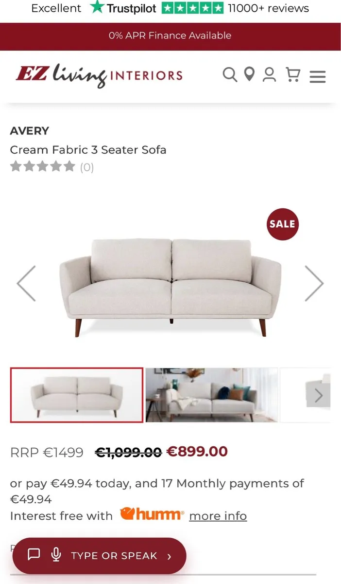 *SAVE €450* EZ Living Avery 3 Seater Sofa Cream - Image 2